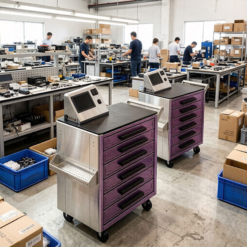 RFID Smart Tool Cart for Automotive Repair Shops | Mobile Tool Management 2 RFID Smart Tool Cart with touchscreen and 8 drawers for auto repair shops, real - time tool tracking 2